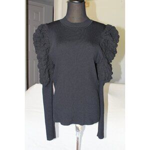 NWT Gracia Solid Black Puff Long Sleeve Top Size Large Stretch gathered Goth